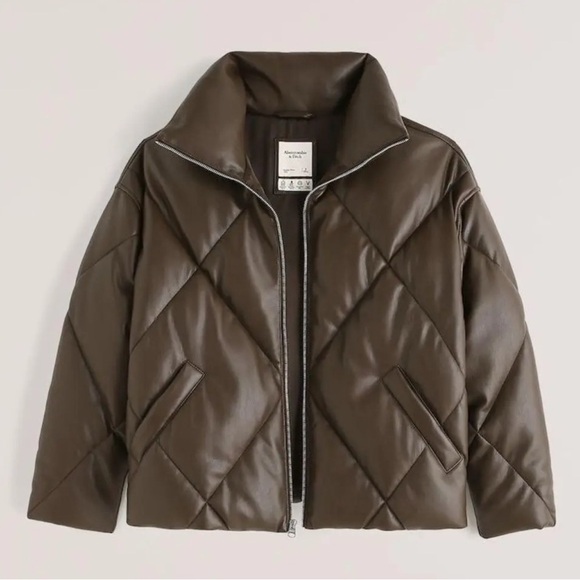 Abercrombie Brown Vegan leather Quilted Women's Jacket size L - Picture 1 of 6